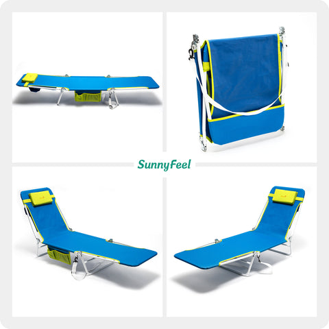 SunnyFeel AB2019 Folding Beach Lounge Chair with Detachable Pillow, Chaise Longue Exterieur, Sun Lounger for Adults Outdoor Camping