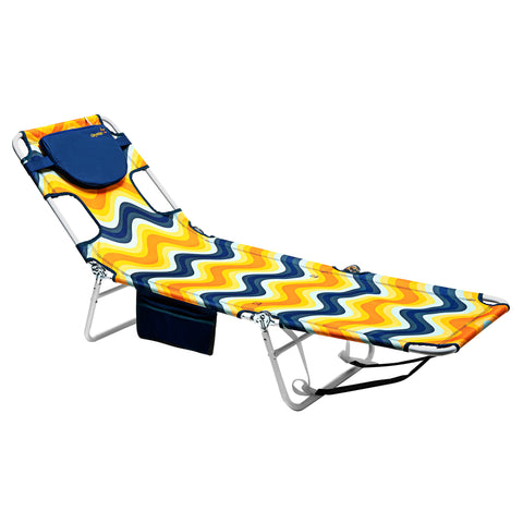 SunnyFeel AB2025 Reclining Beach Chair, Lay Flat Tanning Bed Portable Folding Chairs with Pillow, Arm & Head Slots, Backpack Straps for Outdoor