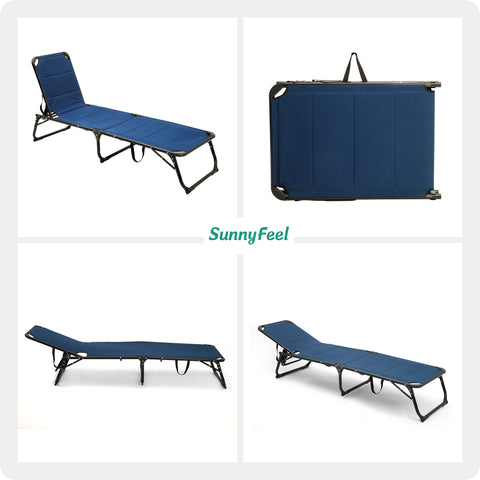 SunnyFeel AB2123 Folding Beach Lounger Sunlounger, Patio Chaise Lounge Chair, Adjustable Back Portable Camping Cot Outdoor Camp Bed