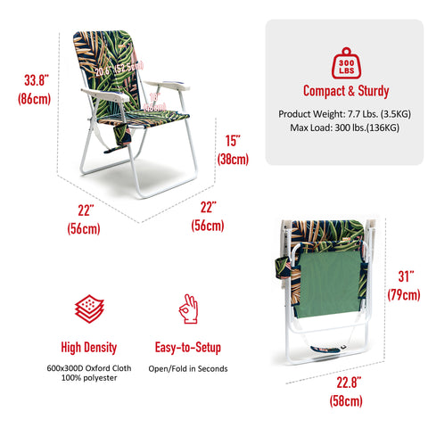 SunnyFeel AC1165 Folding Beach Chair Lightweight, Portable Lawn Chair for Adults Heavy Duty 300 LBS with Cup Holders, Foldable Camping Chair for Outdoor