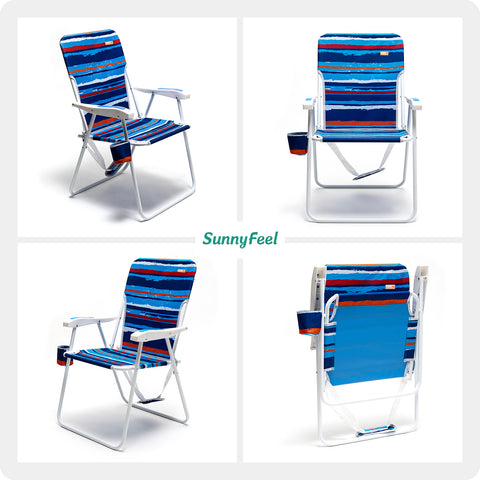 SunnyFeel AC1165 Folding Beach Chair Lightweight, Portable Lawn Chair for Adults Heavy Duty 300 LBS with Cup Holders, Foldable Camping Chair for Outdoor