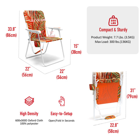 SunnyFeel AC1165 Folding Beach Chair Lightweight, Portable Lawn Chair for Adults Heavy Duty 300 LBS with Cup Holders, Foldable Camping Chair for Outdoor