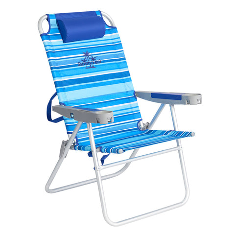 SunnyFeel AC1238 / AC1238B Folding Beach Chair 5-Postion Adjustable Reclining High Back Head Rest Aluminum Portable Lounge Chairs for Adults Outdoor