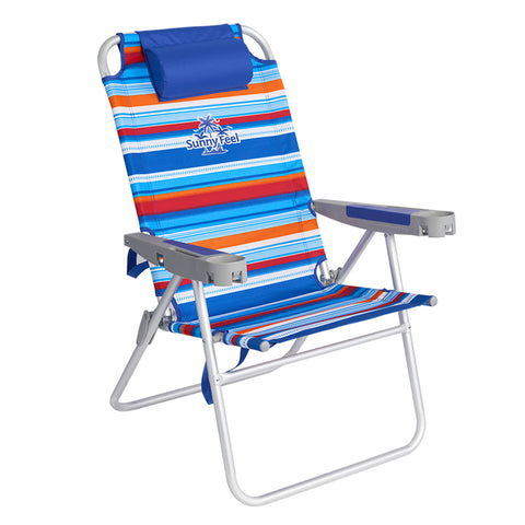 SunnyFeel AC1238 / AC1238B Folding Beach Chair 5-Postion Adjustable Reclining High Back Head Rest Aluminum Portable Lounge Chairs for Adults Outdoor