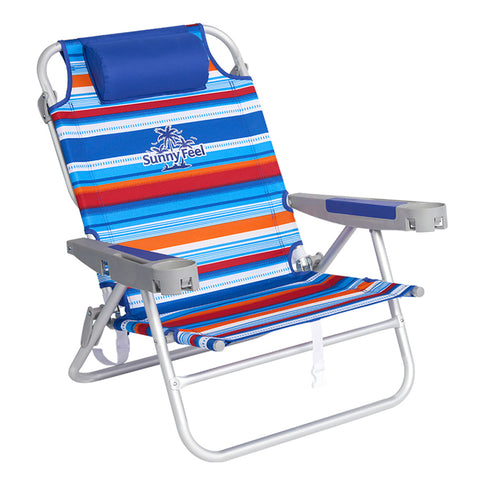 SunnyFeel AC1238 / AC1238B Folding Beach Chair 5-Postion Adjustable Reclining High Back Head Rest Aluminum Portable Lounge Chairs for Adults Outdoor