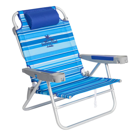 SunnyFeel AC1238 / AC1238B Folding Beach Chair 5-Postion Adjustable Reclining High Back Head Rest Aluminum Portable Lounge Chairs for Adults Outdoor