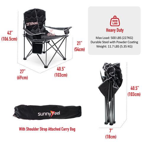 SunnyFeel AC2002E XL Oversized Folding Camping Chair, Heavy Duty Padded Camp Chairs, Portable with Armrest for Tall People Outdoor/Beach/Travel/Picnic