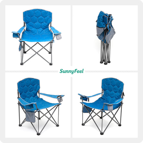 SunnyFeel AC2002E XL Oversized Folding Camping Chair, Heavy Duty Padded Camp Chairs, Portable with Armrest for Tall People Outdoor/Beach/Travel/Picnic