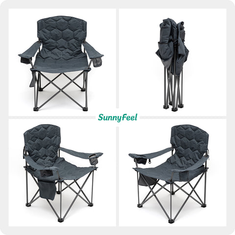 SunnyFeel AC2002E XL Oversized Folding Camping Chair, Heavy Duty Padded Camp Chairs, Portable with Armrest for Tall People Outdoor/Beach/Travel/Picnic