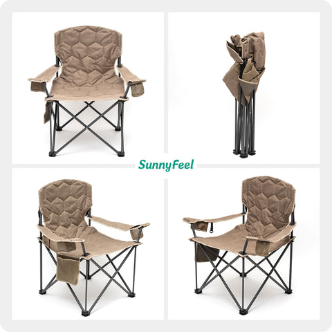 SunnyFeel AC2002E XL Oversized Folding Camping Chair, Heavy Duty Padded Camp Chairs, Portable with Armrest for Tall People Outdoor/Beach/Travel/Picnic