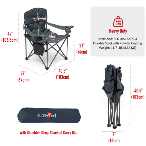 SunnyFeel AC2002E XL Oversized Folding Camping Chair, Heavy Duty Padded Camp Chairs, Portable with Armrest for Tall People Outdoor/Beach/Travel/Picnic