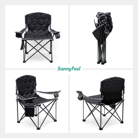 SunnyFeel AC2002E XL Oversized Folding Camping Chair, Heavy Duty Padded Camp Chairs, Portable with Armrest for Tall People Outdoor/Beach/Travel/Picnic