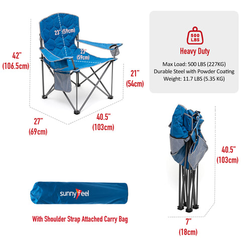 SunnyFeel AC2002E XL Oversized Folding Camping Chair, Heavy Duty Padded Camp Chairs, Portable with Armrest for Tall People Outdoor/Beach/Travel/Picnic