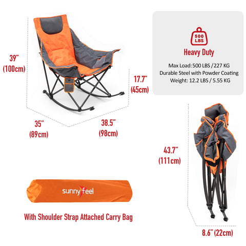 SunnyFeel AC2026 / AC2026H (Heated)Oversized Camping Rocking Chair for Adults, Luxury Padded Recliner, Oversized Folding Rocker, Outdoor Lawn Chair