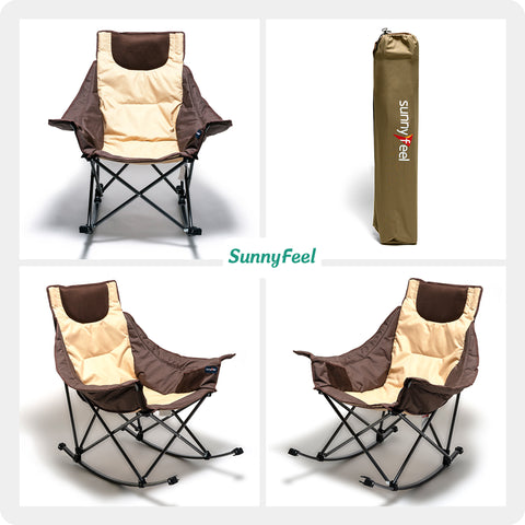 SunnyFeel AC2026 / AC2026H (Heated)Oversized Camping Rocking Chair for Adults, Luxury Padded Recliner, Oversized Folding Rocker, Outdoor Lawn Chair