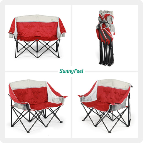 SunnyFeel AC2275D Double Camping Chairs for Adults Folding Loveseat 2 Seater Portable Outdoor Sofa