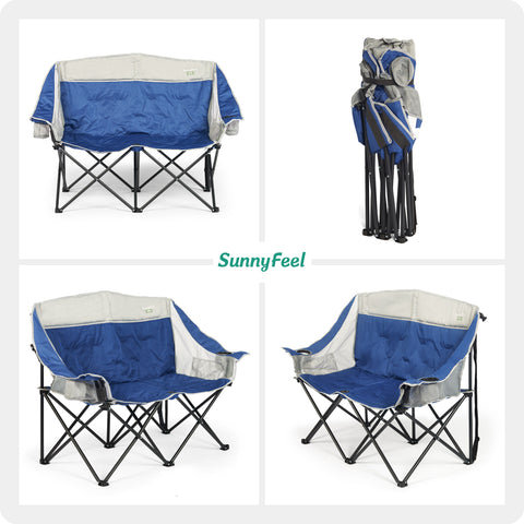 SunnyFeel AC2275D Double Camping Chairs for Adults Folding Loveseat 2 Seater Portable Outdoor Sofa