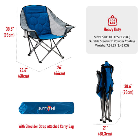 SUNNYFEEL AC2403 XL Padded Oversized Camping Chair, Heavy Duty Folding Camp Chairs w/Cup Holder and Carry Bag, Portable Lawn Chairs, Foldable Outdoor Sofa for Adults