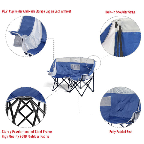 Sunnyfeel AC2404 / AC2404H (Heated) Double Camping Chair, Oversized Padded Foldable Loveseat for Adults, 2-Person Outdoor Chair for Lawn Conversations, Camping, and Relaxation