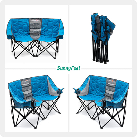 Sunnyfeel AC2404 / AC2404H (Heated) Double Camping Chair, Oversized Padded Foldable Loveseat for Adults, 2-Person Outdoor Chair for Lawn Conversations, Camping, and Relaxation