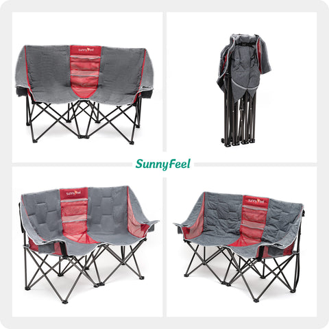 Sunnyfeel AC2404 / AC2404H (Heated) Double Camping Chair, Oversized Padded Foldable Loveseat for Adults, 2-Person Outdoor Chair for Lawn Conversations, Camping, and Relaxation