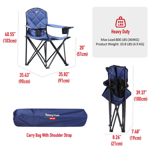 SunnyFeel AC2409 Camping Chair for Adults, Heavy Duty 800 lbs, Oversized Outdoor Lawn Chairs