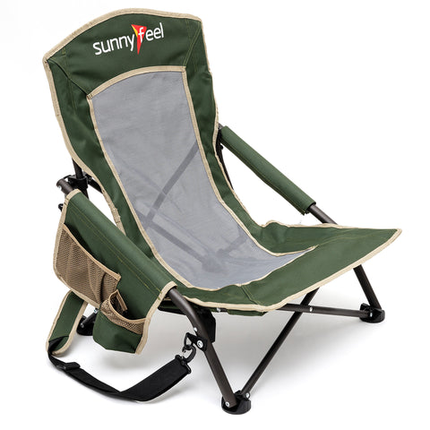 SunnyFeel AC2417G Low Folding Camping Chair, Portable Beach Chairs, Mesh Back Lounger for Outdoor Lawn Beach Camp Picnic