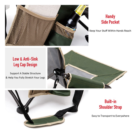 SunnyFeel AC2417G Low Folding Camping Chair, Portable Beach Chairs, Mesh Back Lounger for Outdoor Lawn Beach Camp Picnic