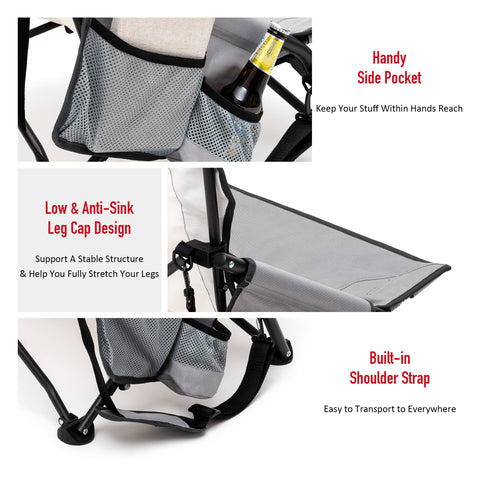SunnyFeel AC2417G Low Folding Camping Chair, Portable Beach Chairs, Mesh Back Lounger for Outdoor Lawn Beach Camp Picnic