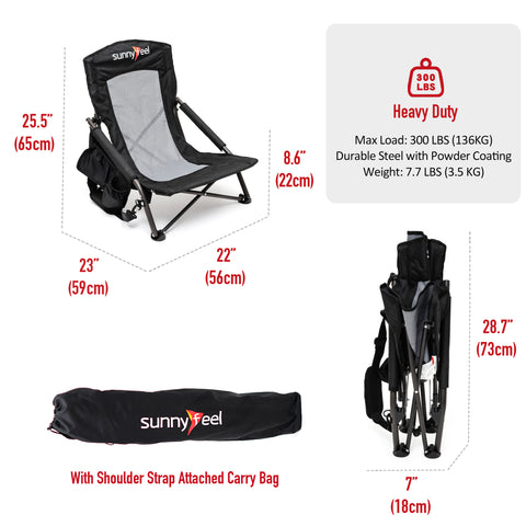 SunnyFeel AC2417G Low Folding Camping Chair, Portable Beach Chairs, Mesh Back Lounger for Outdoor Lawn Beach Camp Picnic