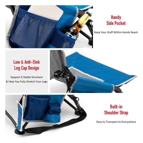 SunnyFeel AC2417G Low Folding Camping Chair, Portable Beach Chairs, Mesh Back Lounger for Outdoor Lawn Beach Camp Picnic