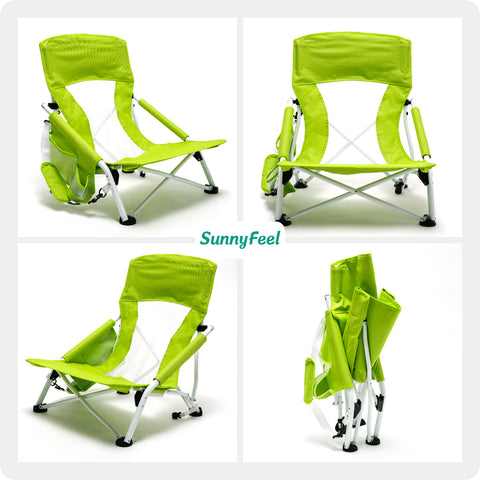 SunnyFeel AC2417G Low Folding Camping Chair, Portable Beach Chairs, Mesh Back Lounger for Outdoor Lawn Beach Camp Picnic