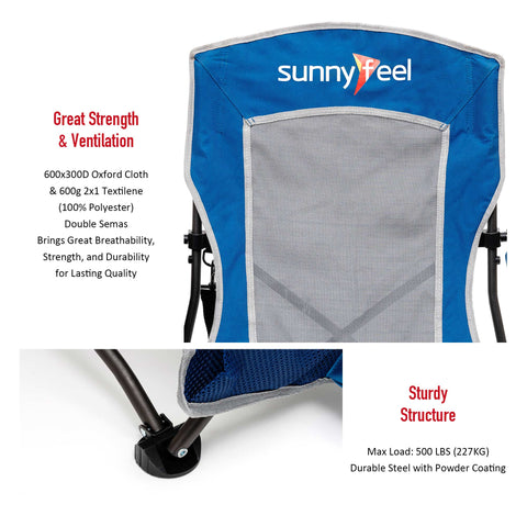 SunnyFeel AC2417G Low Folding Camping Chair, Portable Beach Chairs, Mesh Back Lounger for Outdoor Lawn Beach Camp Picnic