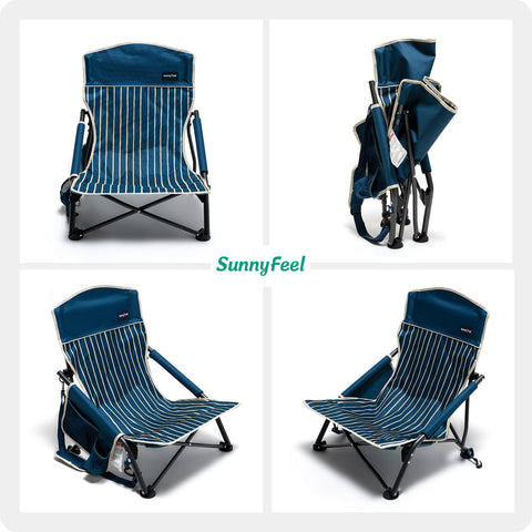 SunnyFeel AC2417G Low Folding Camping Chair, Portable Beach Chairs, Mesh Back Lounger for Outdoor Lawn Beach Camp Picnic