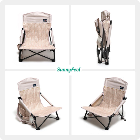 SunnyFeel AC2417G Low Folding Camping Chair, Portable Beach Chairs, Mesh Back Lounger for Outdoor Lawn Beach Camp Picnic