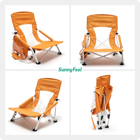 SunnyFeel AC2417G Low Folding Camping Chair, Portable Beach Chairs, Mesh Back Lounger for Outdoor Lawn Beach Camp Picnic