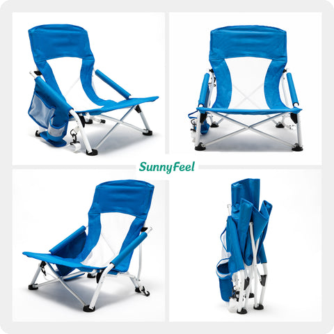 SunnyFeel AC2417G Low Folding Camping Chair, Portable Beach Chairs, Mesh Back Lounger for Outdoor Lawn Beach Camp Picnic