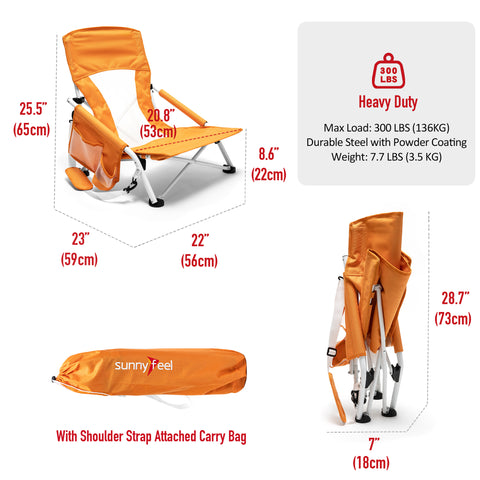 SunnyFeel AC2417G Low Folding Camping Chair, Portable Beach Chairs, Mesh Back Lounger for Outdoor Lawn Beach Camp Picnic
