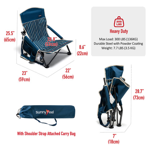 SunnyFeel AC2417G Low Folding Camping Chair, Portable Beach Chairs, Mesh Back Lounger for Outdoor Lawn Beach Camp Picnic