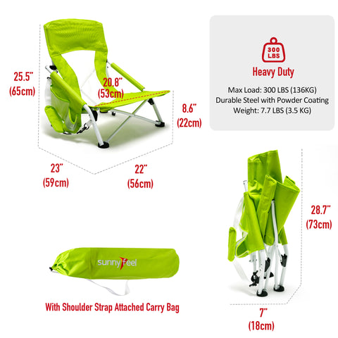 SunnyFeel AC2417G Low Folding Camping Chair, Portable Beach Chairs, Mesh Back Lounger for Outdoor Lawn Beach Camp Picnic