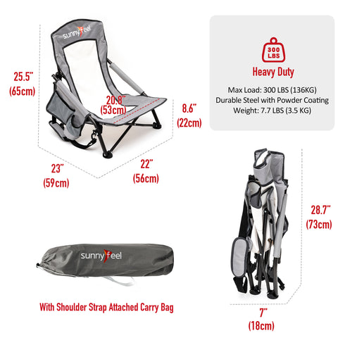 SunnyFeel AC2417G Low Folding Camping Chair, Portable Beach Chairs, Mesh Back Lounger for Outdoor Lawn Beach Camp Picnic