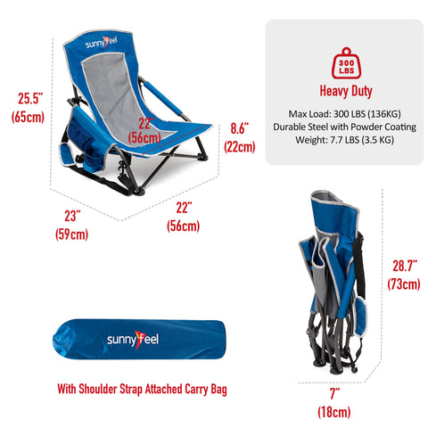 SunnyFeel AC2417G Low Folding Camping Chair, Portable Beach Chairs, Mesh Back Lounger for Outdoor Lawn Beach Camp Picnic