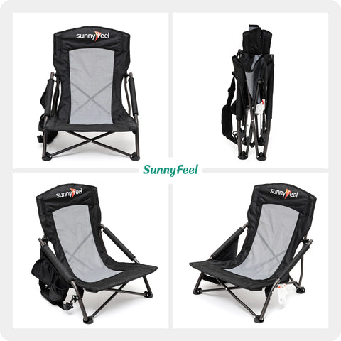 SunnyFeel AC2417G Low Folding Camping Chair, Portable Beach Chairs, Mesh Back Lounger for Outdoor Lawn Beach Camp Picnic