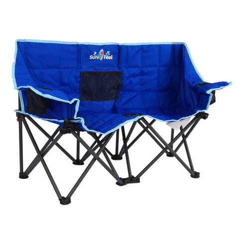 SunnyFeel AC2420 Kids Folding Double Camping Chair, Portable Camp Loveseat, Foldable Outdoor Chairs for Children