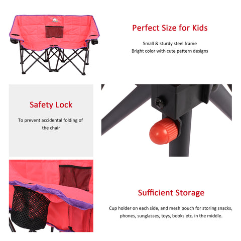 SunnyFeel AC2420 Kids Folding Double Camping Chair, Portable Camp Loveseat, Foldable Outdoor Chairs for Children