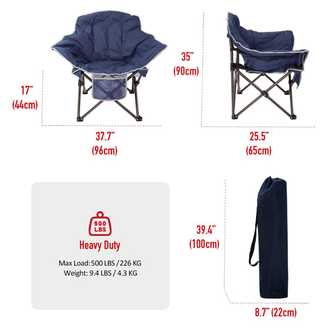 SunnyFeel AC2435 Folding Camping Chairs, Portable Padded Camp Chair, Heavy Duty 500 LBS, Portable Moon Round Saucer Lawn Chairs