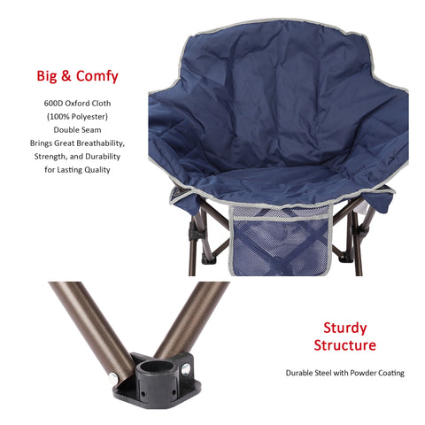 SunnyFeel AC2435 Folding Camping Chairs, Portable Padded Camp Chair, Heavy Duty 500 LBS, Portable Moon Round Saucer Lawn Chairs