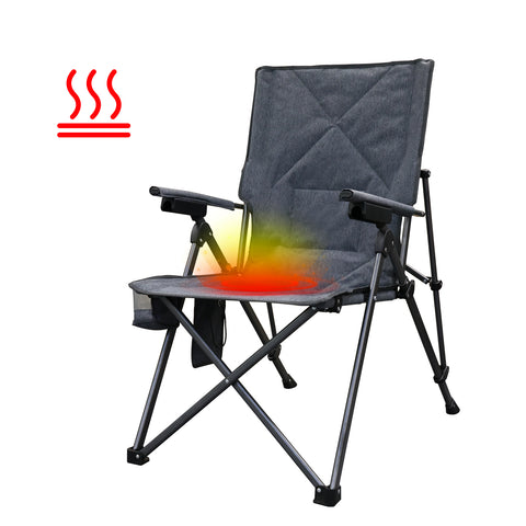 SunnyFeel AC2456 / AC2456H (Heated) Camping Chair Folding Camp Chair Heavy Duty Adults 300 LBS Capacity for Adults Lounge with Cup Holder, Folding Camp Chair Lawn Patio Outdoor Porch