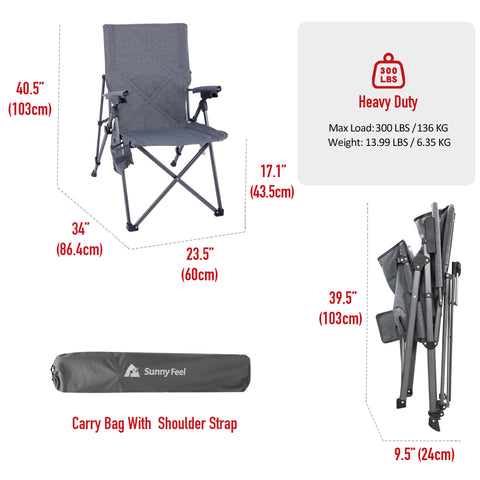SunnyFeel AC2456 / AC2456H (Heated) Camping Chair Folding Camp Chair Heavy Duty Adults 300 LBS Capacity for Adults Lounge with Cup Holder, Folding Camp Chair Lawn Patio Outdoor Porch