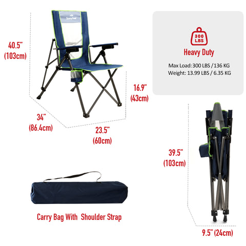 SunnyFeel AC2456 / AC2456H (Heated) Camping Chair Folding Camp Chair Heavy Duty Adults 300 LBS Capacity for Adults Lounge with Cup Holder, Folding Camp Chair Lawn Patio Outdoor Porch